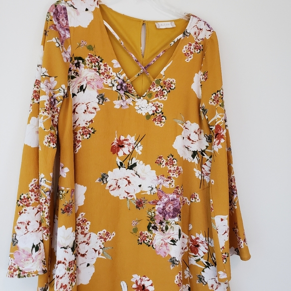 Altar'd State Yellow Floral Dress Boho Long Sleeve - Picture 6 of 9